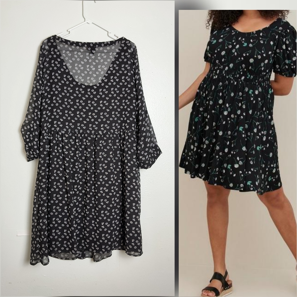 Torrid Black Sundress with 3/4 Bishop Sleeves and Scoop Neck Size 2-2X Lining